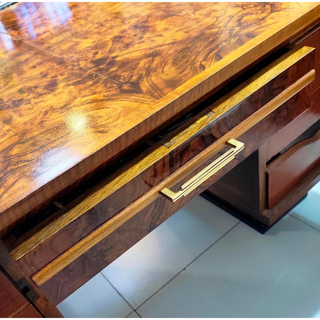 1930s Vintage Burl Walnut Desk, 1930s For Sale - Image 5 of 17
