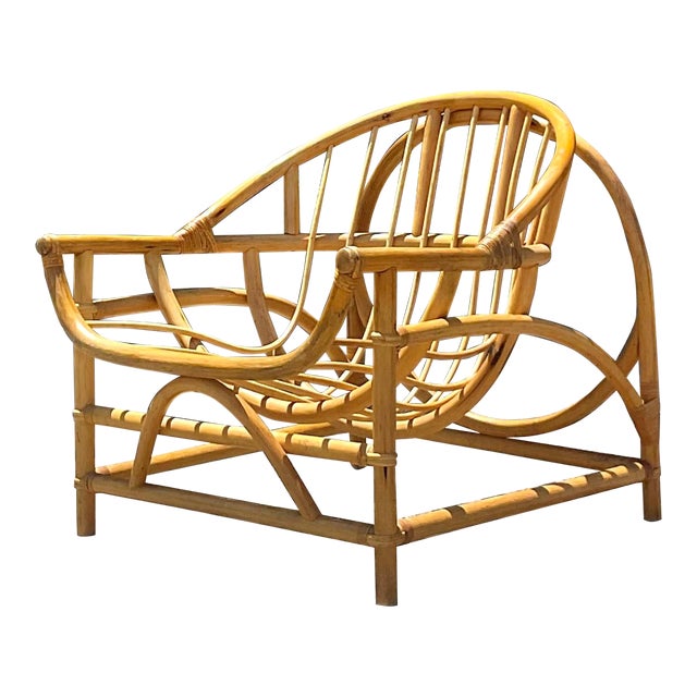 Vintage Coastal Bent Rattan Lounge Chair For Sale