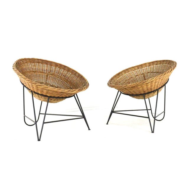 Mid-Century Modern Wicker Basket Armchair in the style of Matthieu Matégot For Sale - Image 6 of 18
