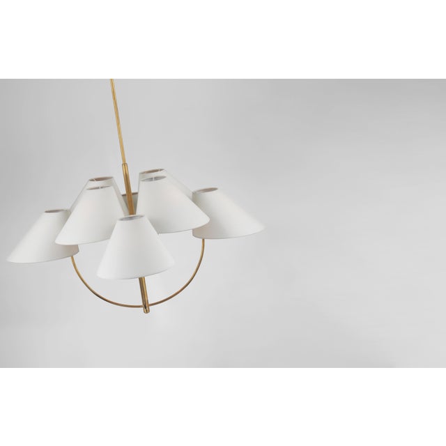 Visual Comfort Kate Spade New York for Visual Comfort Signature Kinsley Large Two-Tier Chandelier in Soft Brass with Linen Shades For Sale - Image 4 of 5