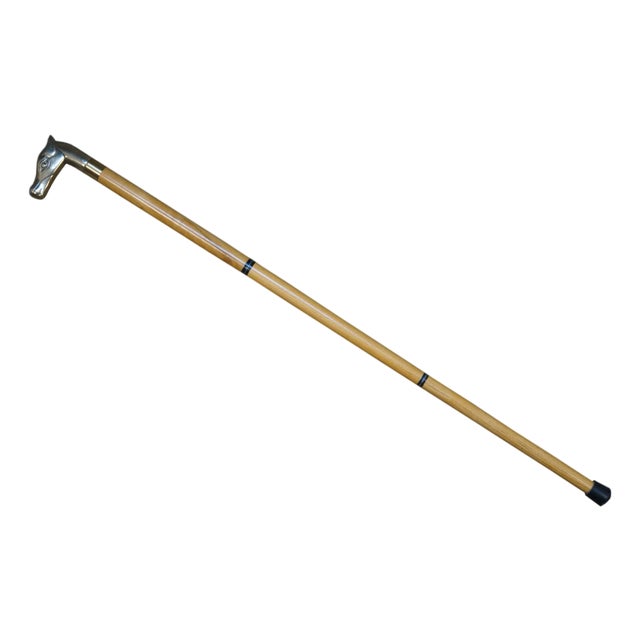Late 20th Century White Oak Brass Equestrian Horse Head Walking Stick Collapsible Travel Cane For Sale