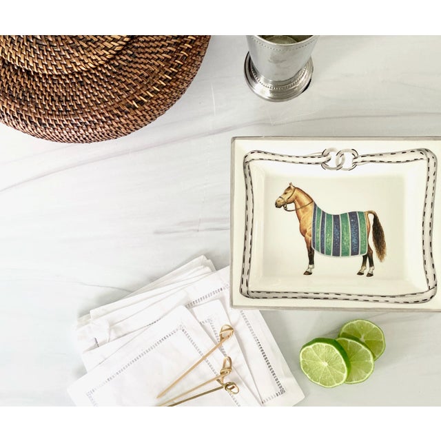 Devon Collection Equestrian Catchall Tray, Horse with Blue Stripe, Made in Italy for The Mane Lion. Devon Collection...