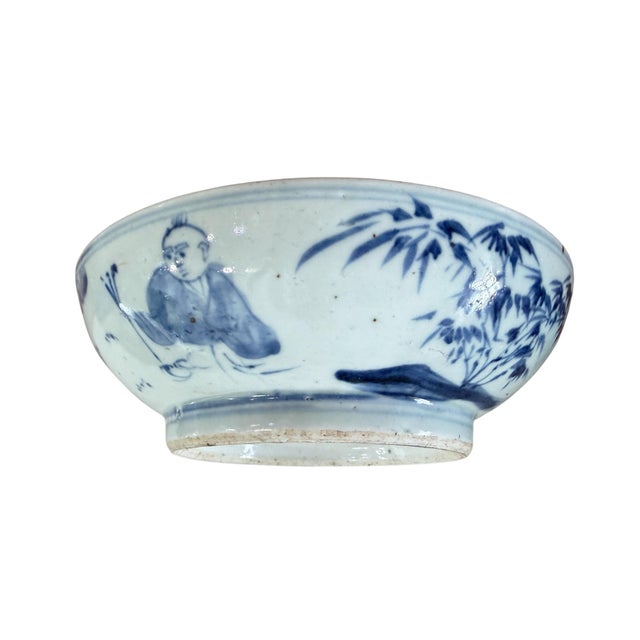 Early 19th Century Early 19th C Chinoiserie Porcelain Blue and White Bowl W/ Kids For Sale - Image 5 of 9