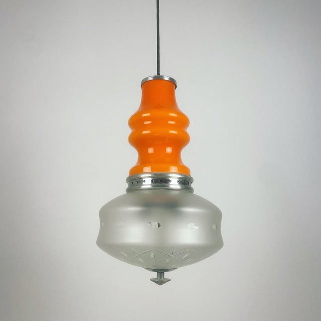 Mid-Century Orange & Frosted Glass Pendant Lamp from Targetti, Italy, 1970s For Sale - Image 6 of 6