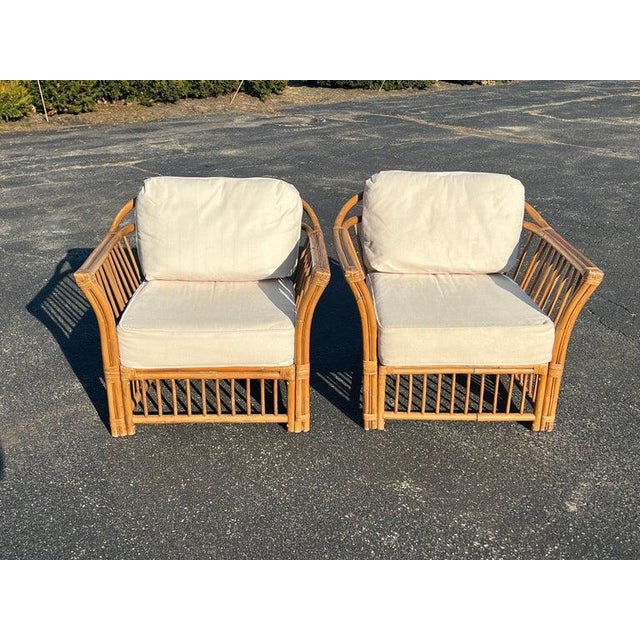 Pair of Coastal Bamboo and Rattan Lounge Chairs . Sink into these beauties on your enclosed porch or cottage living room....