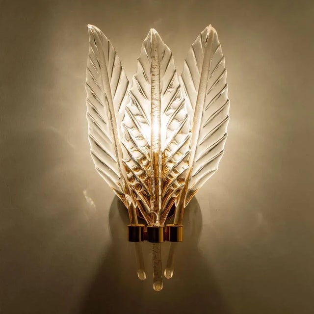 Metal Glass Leaves Wall Sconces, 1970, Set of 2 For Sale - Image 7 of 18