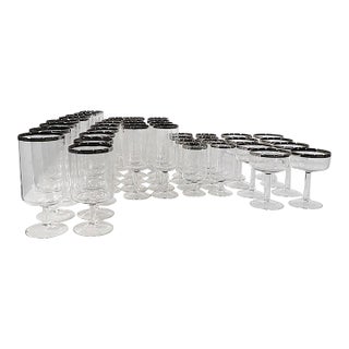 Large 40 Pc. Set Federal Executive Mod Platinum Band Stemware Hollywood Regency Mid Century Vintage Barware For Sale