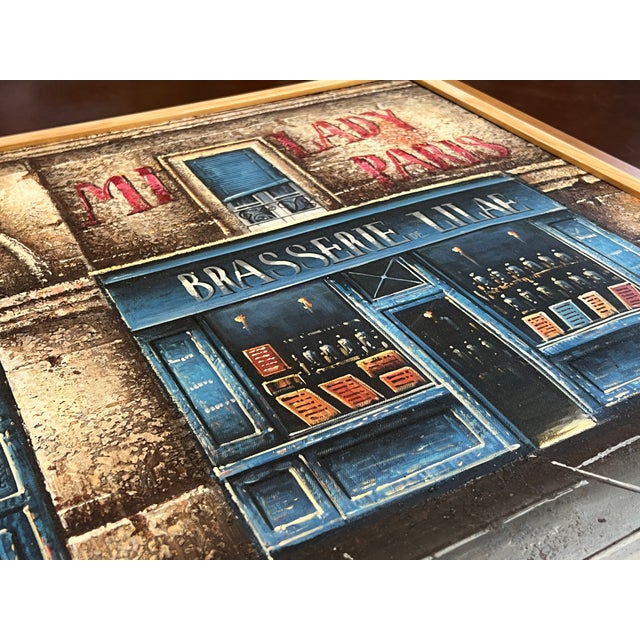 Paris Storefronts Original Oil Painting, Vintage Wood Frame For Sale - Image 10 of 16