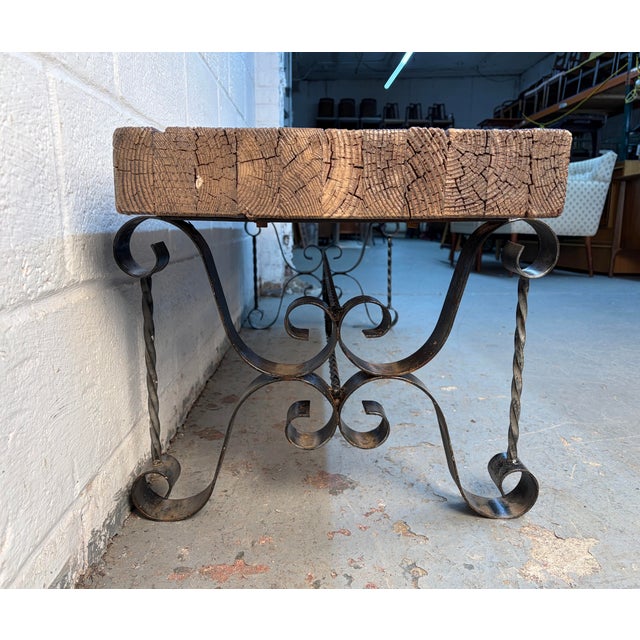 Metal Mid 20th Century Rustic Industrial Wrought Iron Butcher-Block Bench For Sale - Image 7 of 11