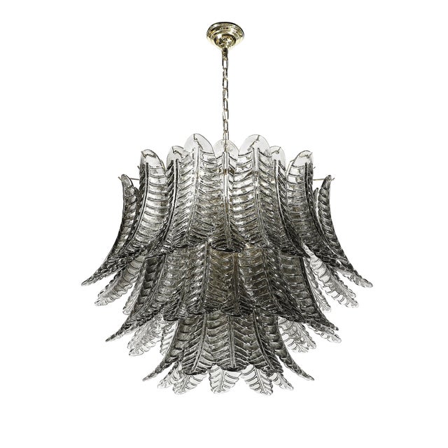 Gray Modernist Hand-Blown Smoked Gray Murano Glass 3-Tier Reeded Feather Chandelier For Sale - Image 8 of 18