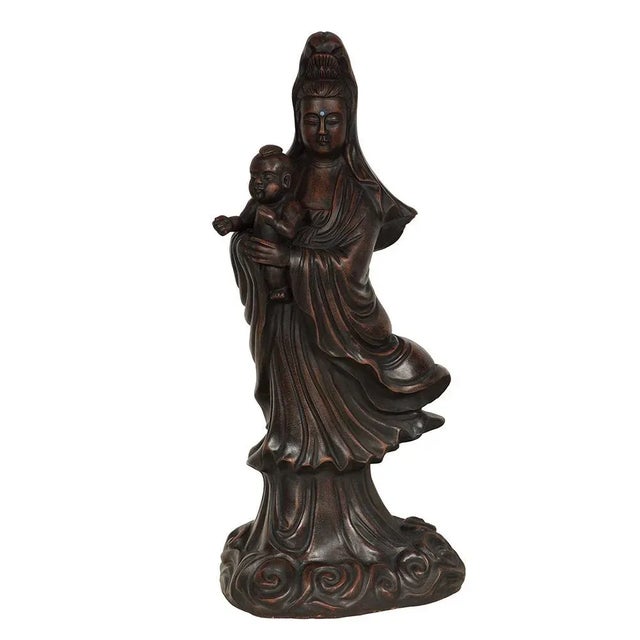 1950s Vintage Chinese Carved Purple Clay Kwan Yin Statuary For Sale - Image 11 of 11