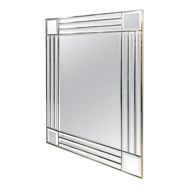 Modernist Brass Framed Wall Mirror For Sale