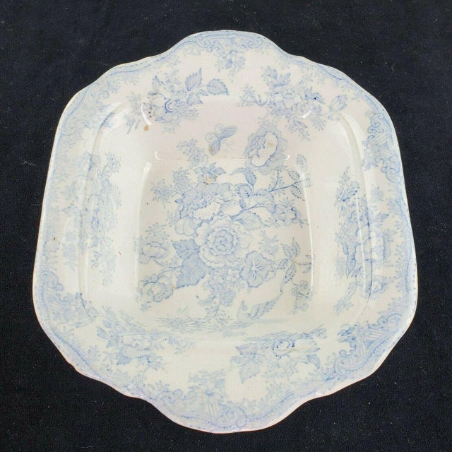 19th Century Antique 1800's Asiatic Pheasant Blue and White Transferware Serving Bowl Dish For Sale - Image 5 of 8