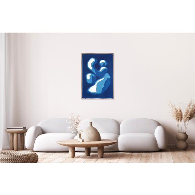 This original handmade cyanotype monotype unfolds as a study in balance and fluidity, where organic, biomorphic forms...