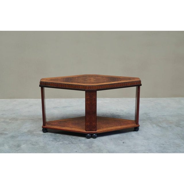 Wood Art Deco Diamond-Shaped Side Table in Burl Wood, Europe, 1930s For Sale - Image 7 of 14