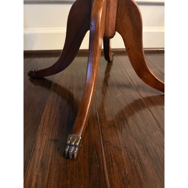 Traditional Vintage Regency Style Mahogany Pedestal Drum Side Table With Brass Claw Feet For Sale - Image 3 of 12
