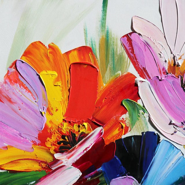 This enchanting hand-painted artwork features a lush, expressive bouquet brought to life through a harmonious blend of oil...