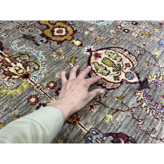Sultani Pineapple Floral Wool Rug in Gray and Burgundy, 4'10" X 6'5" For Sale - Image 10 of 15