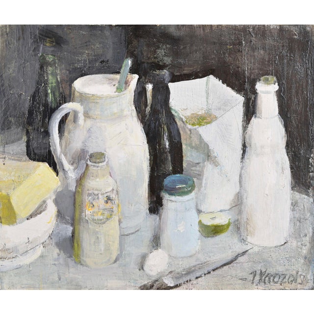 Imants Vecozols, Still Life with an Egg, 2000s, Oil on Cardboard For Sale - Image 4 of 4