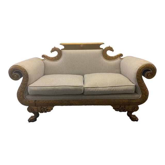 Liberace Estate American Classical Style Carved Giltwood Settee Loveseat For Sale