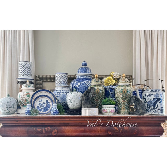 Mid-Century Aegean Blue & Green Chinoiserie Ginger Jars - A Pair For Sale - Image 13 of 16