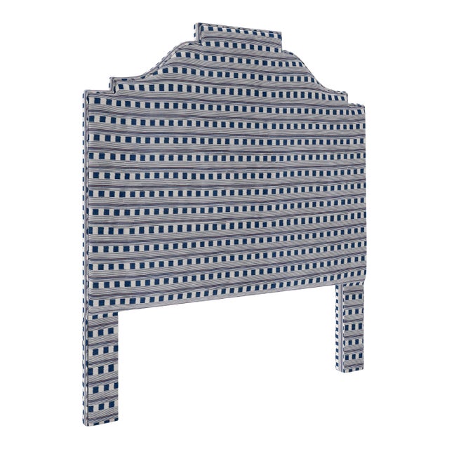 Nina Headboard in Christopher Farr Cloth Lost and Found Perennials Performance Woven, Azurro - King For Sale