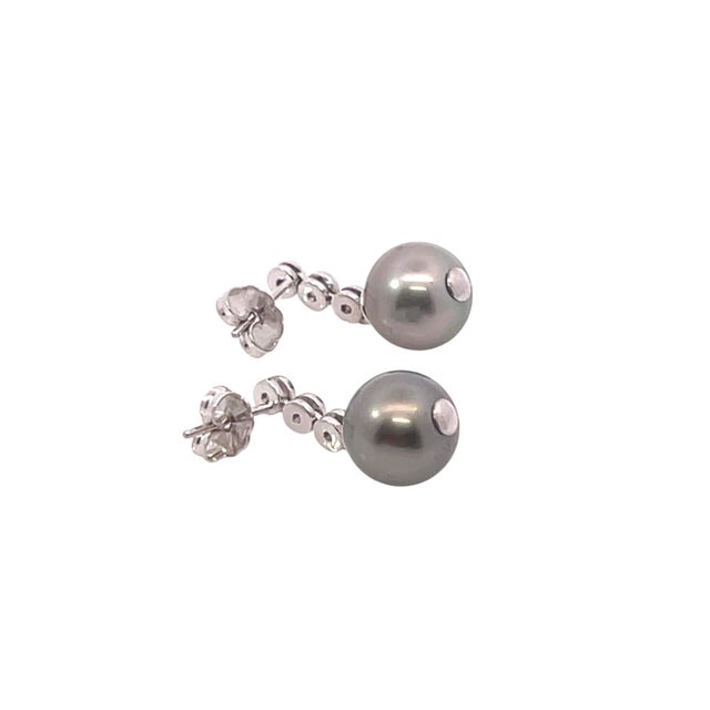 2010s Tahitian Pearl & Sapphire Earrings 14k Gold 9.46 mm Certified For Sale - Image 5 of 11