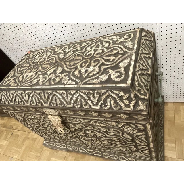 Islamic Antique Large Middle Eastern Wood Inlaid Chest For Sale - Image 3 of 7