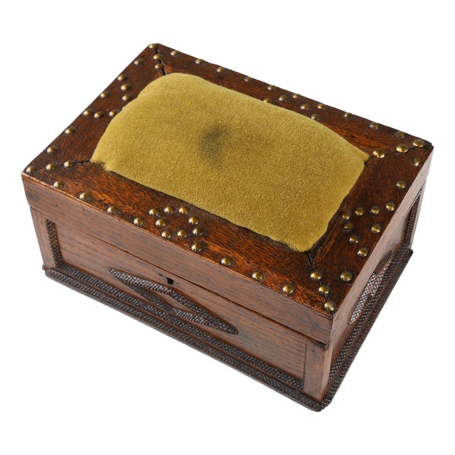 Art Deco French Sewing Box in Sculpted Wood, 1890s For Sale