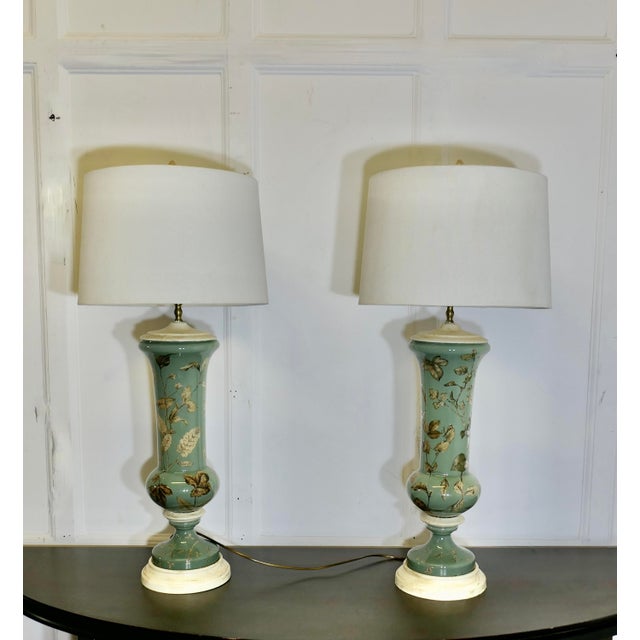 Reverse Painted Tall Baluster Vase Lamps, 1890s, Set of 2 For Sale - Image 3 of 7