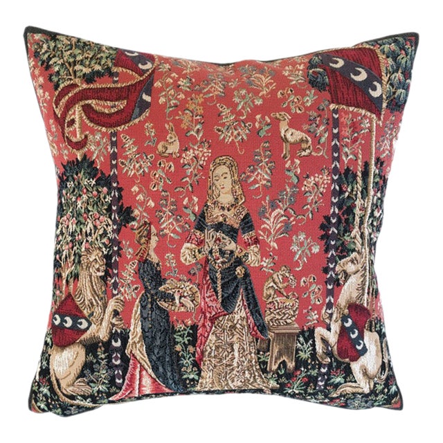 Lady & Unicorn Smell Tapestry Cushion With Feather Filler - 46x46cm (18"x18") For Sale