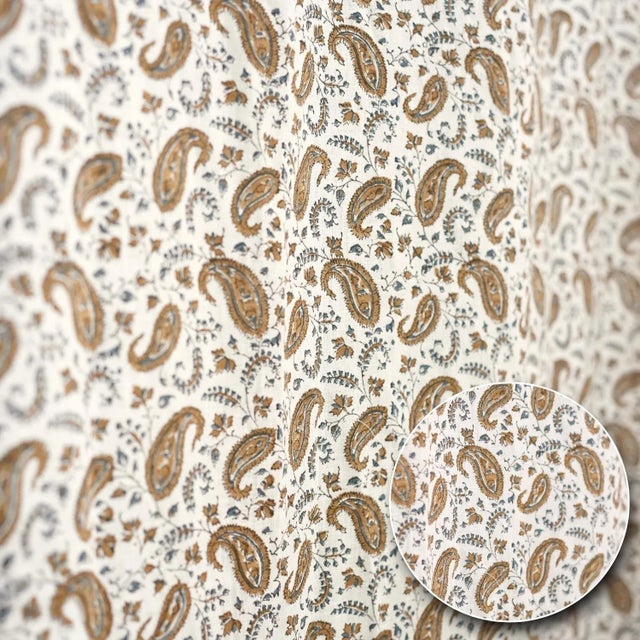 Decorative Coloured Linen Curtain Hand Block Print With Floral Motifs Size 54"Wx120"L- Keri Jaal For Sale - Image 6 of 6