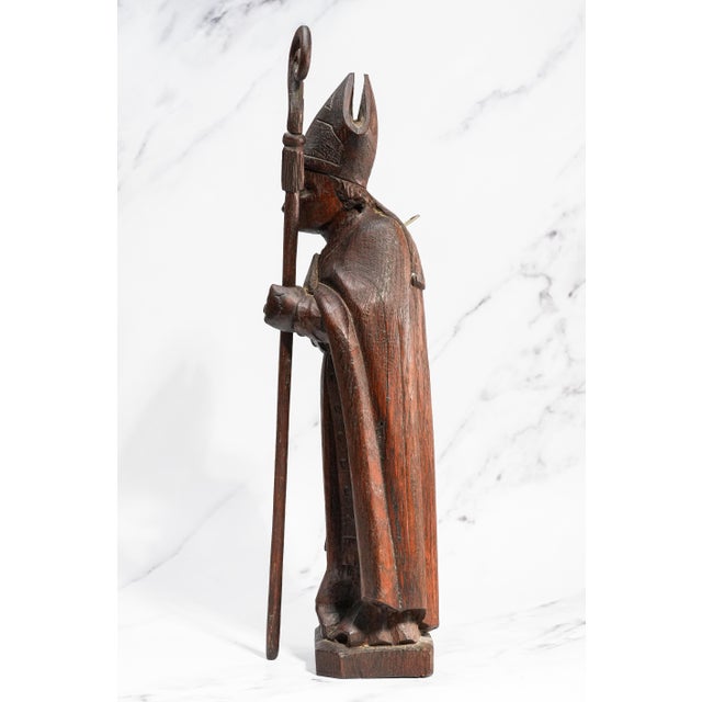 19th Century Folk Art Statue Sculpture Carved Wood Bishop Santos Style For Sale - Image 13 of 17