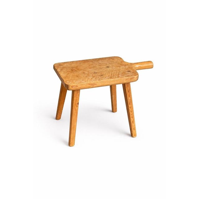 Mid-Century Swedish Pine Milking Stool with Handle, 1960s For Sale - Image 4 of 9