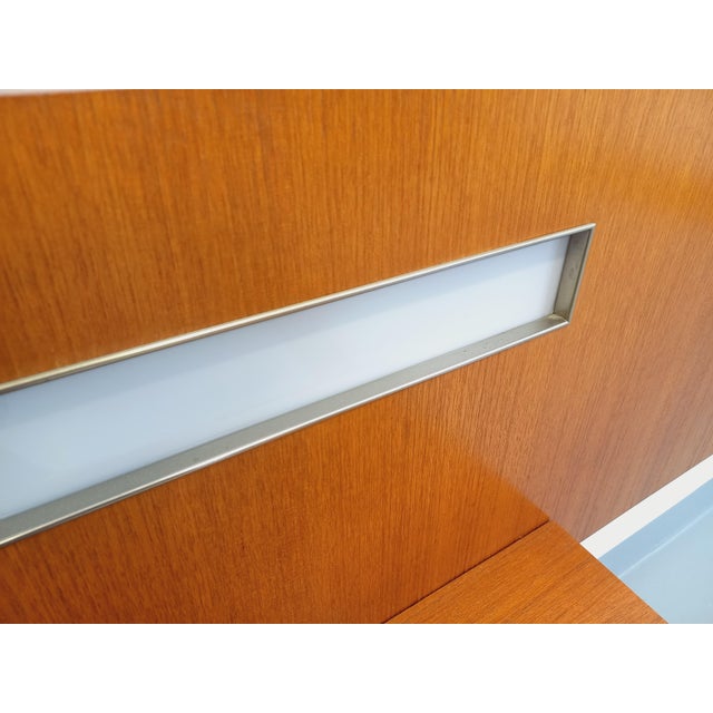 Tan Vintage Scandinavian-Style Teak Double Bed with Suspended Bedside Tables and Integrated Lamps, 1960s For Sale - Image 8 of 18