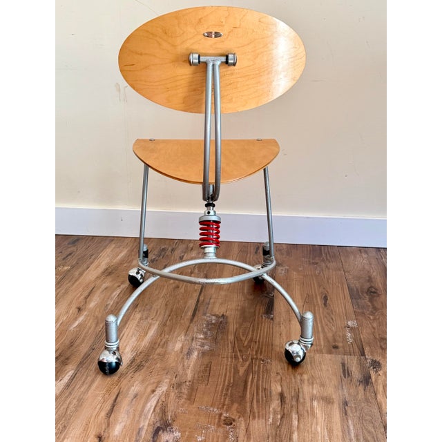 Mid-Century Modern VNT 90’s Space Age Signed Joey Manic Postmodern Industrial Sculptural Rolling Chair For Sale - Image 3 of 12