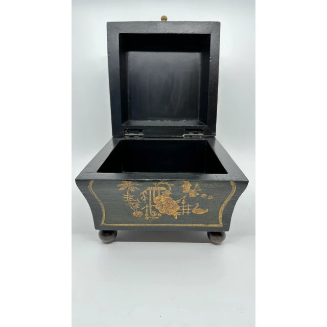 1980s Ebonized Footed Box With Gold Embellishments For Sale - Image 5 of 10