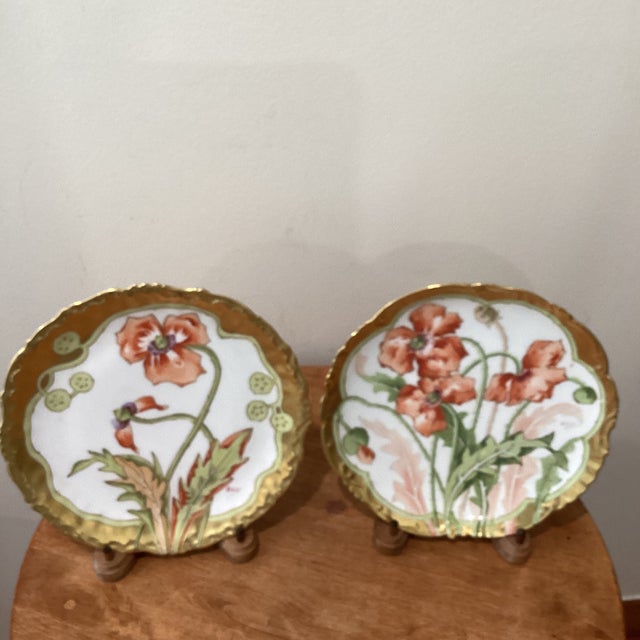 Antique French Pair of Elite Limoges Floral Art Porcelain Plates Artist Signed and Stamped For Sale - Image 12 of 12