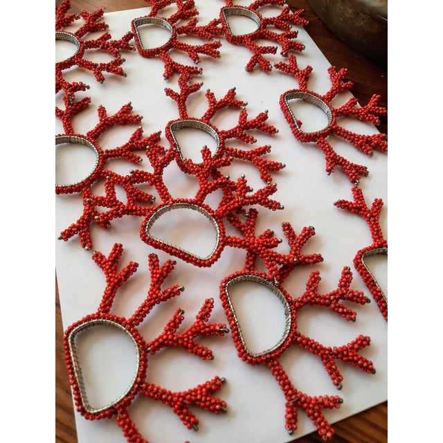 Red Red Coral Beaded Napkin Rings Set 10 For Sale - Image 8 of 14