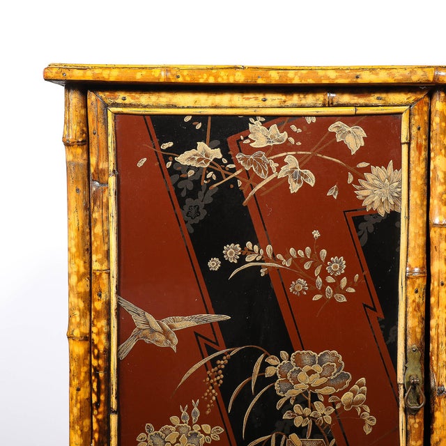 Art Deco Bamboo & Cubist Red & Black Geometric Detailed Gilt Chinoiserie Cabinet For Sale - Image 10 of 18