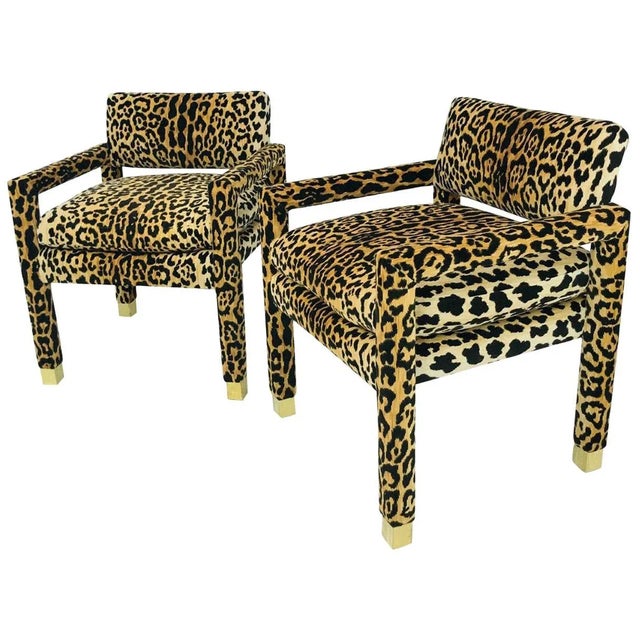 Leopard Parsons Chairs with Brass Sabots, Custom - a Pair For Sale - Image 12 of 12