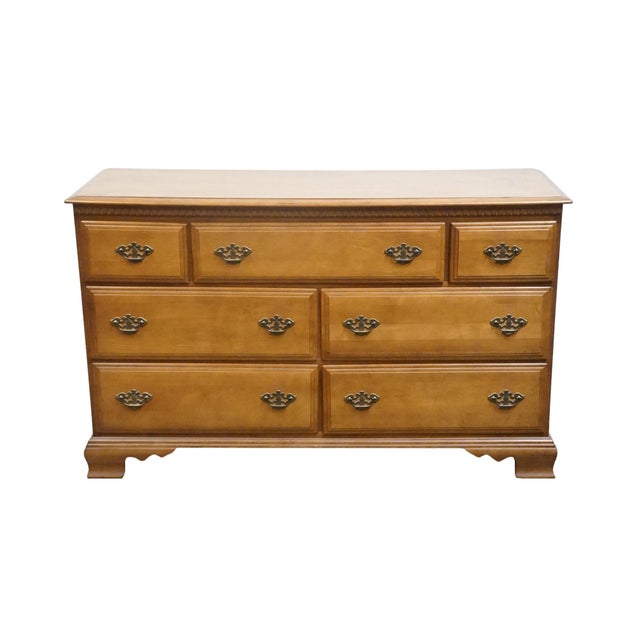 American Bassett Furniture Solid Hard Rock Maple Colonial Early American 56" Double Dresser 229-01-237 For Sale - Image 3 of 15