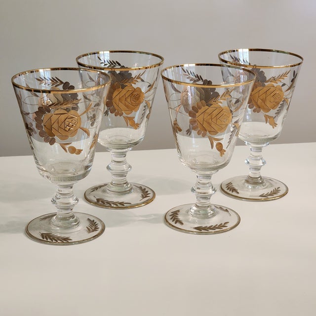 1960s 24k Gold Encrusted Crystal Classic Wine Glasses - Set of 4 For Sale - Image 13 of 16