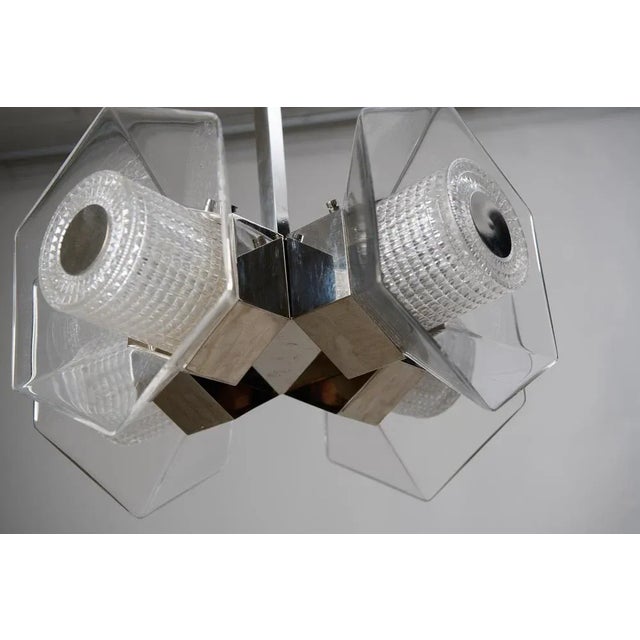 Glass Vintage Glass and Chrome Ceiling Light, 1960s For Sale - Image 7 of 9