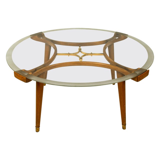 Solid Brass Walnut Glass Coffee Table by William Watting for Fristho, 1950s For Sale - Image 17 of 17