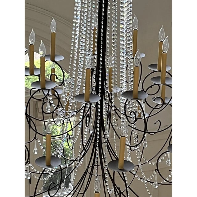 Black Late 20th Century Vintage French Chateau Style Wrought Iron and Crystal Chandelier For Sale - Image 8 of 11