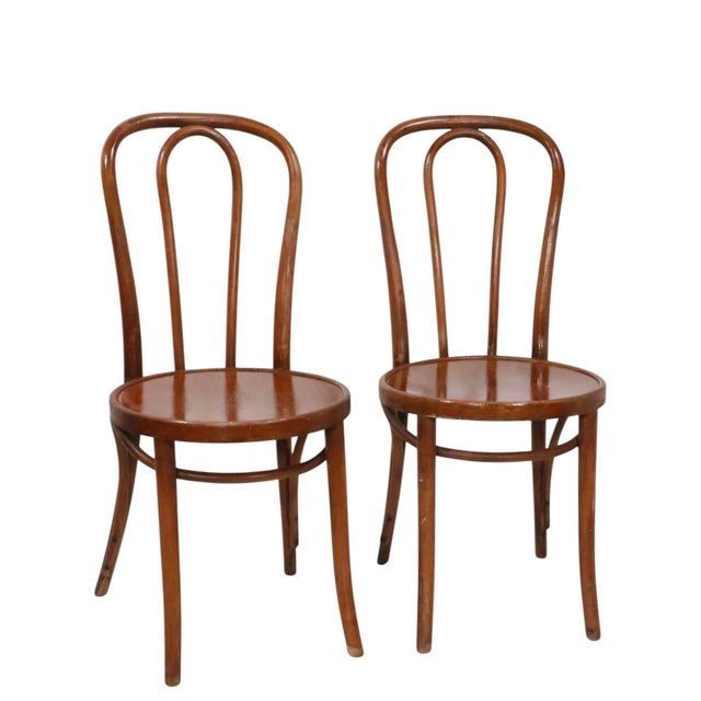 Wood Early 20th Century Pr. Vienna Secessionist Bentwood Cafe Bistro Chairs by Thonet For Sale - Image 7 of 14