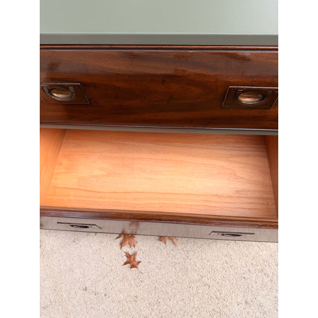 Campaign 1970s Heritage Small Dresser - Olive Green & Walnut Finish For Sale - Image 3 of 6