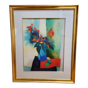 Framed Claude Gaveau Limited-Edition Modernist Still Life Lithograph, #22/150, Signed