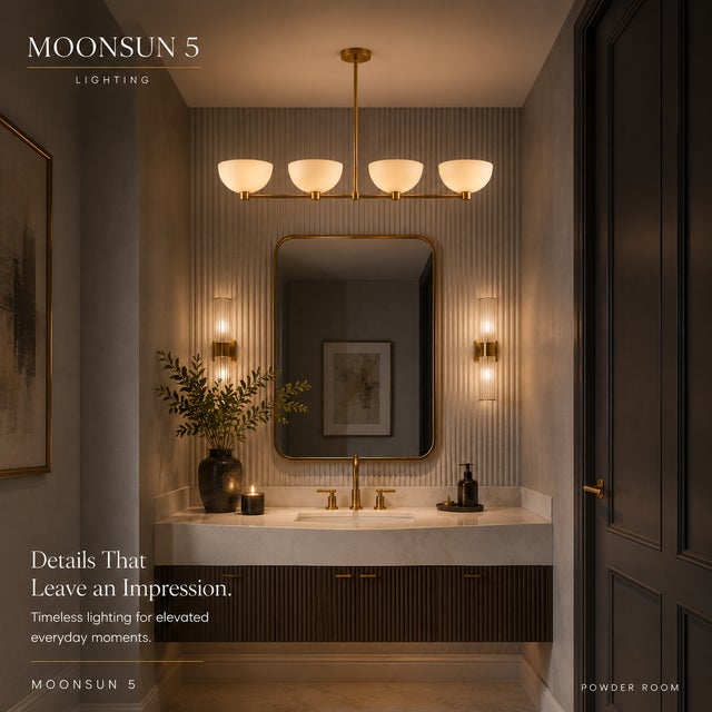 Metal Modern Linear Chandelier 4 Light, Matte Off White Dome Pendant Light Brass Dining Room Fixture, Kitchen Island Lighting, Minimalist Light For Sale - Image 7 of 13